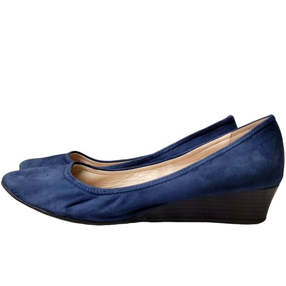 Cole Haan Leather Wedge Shoes Women 8.5 Blue Suede Loafer Slip On Cushioned 39 - Picture 12 of 16